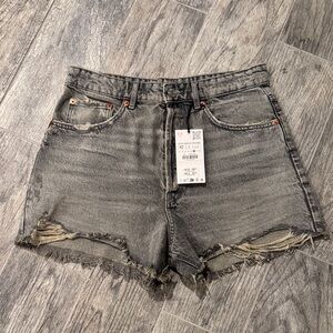 Zara Gray Distressed Jean Shorts